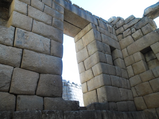 Fine stonework inside the temple. Trapezoidal doors are a trademark of the Incas.