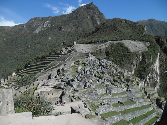 Mount Machu Picchu in the background. In the foreground is the quarry, that the stones were chosen from.